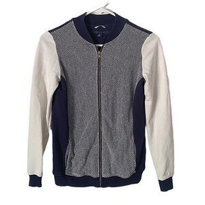 Tommy Hilfiger ATHLUXE Bomber Zip-Up Jacket Knit Texture Blue & White Women’s XS